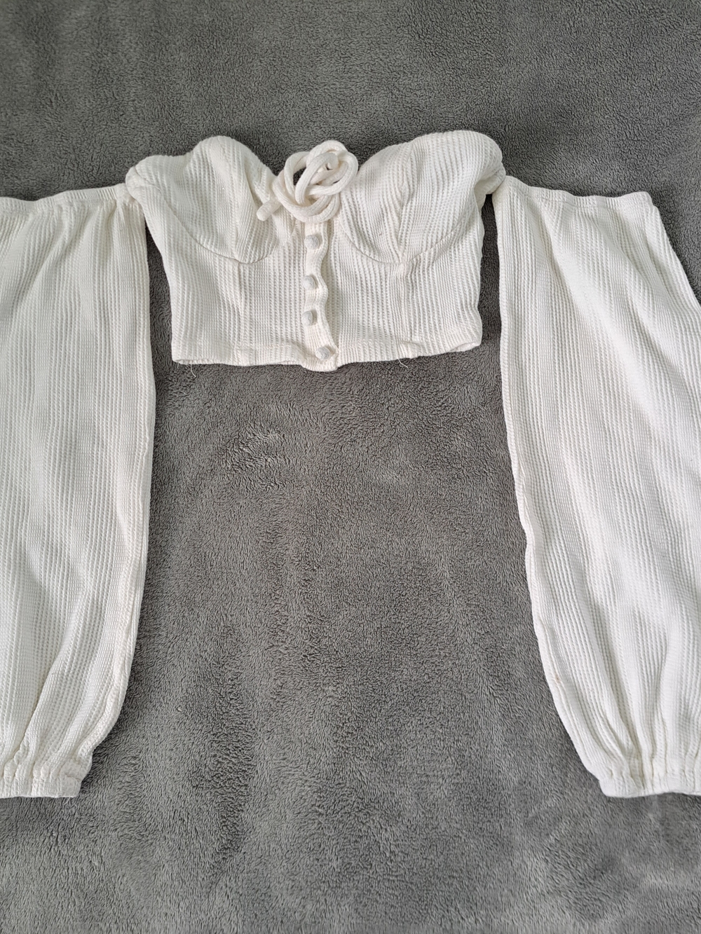 Princess Polly Off-Shoulder White Ribbed Button-Front Crop Top